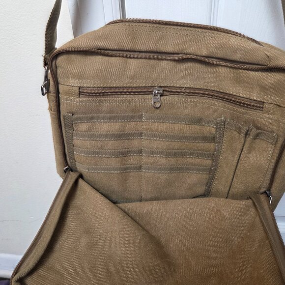 Olive Green Canvas Messenger Bag Laptop Shoulder Bag Durable Crossbody for Men - Picture 6 of 13